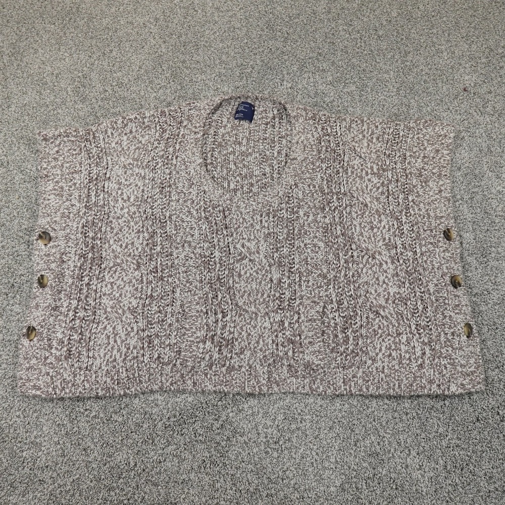 American Eagle Sweater Womens 2XL Gray Ragg Donegal Wool Cable Aran Knit Poncho